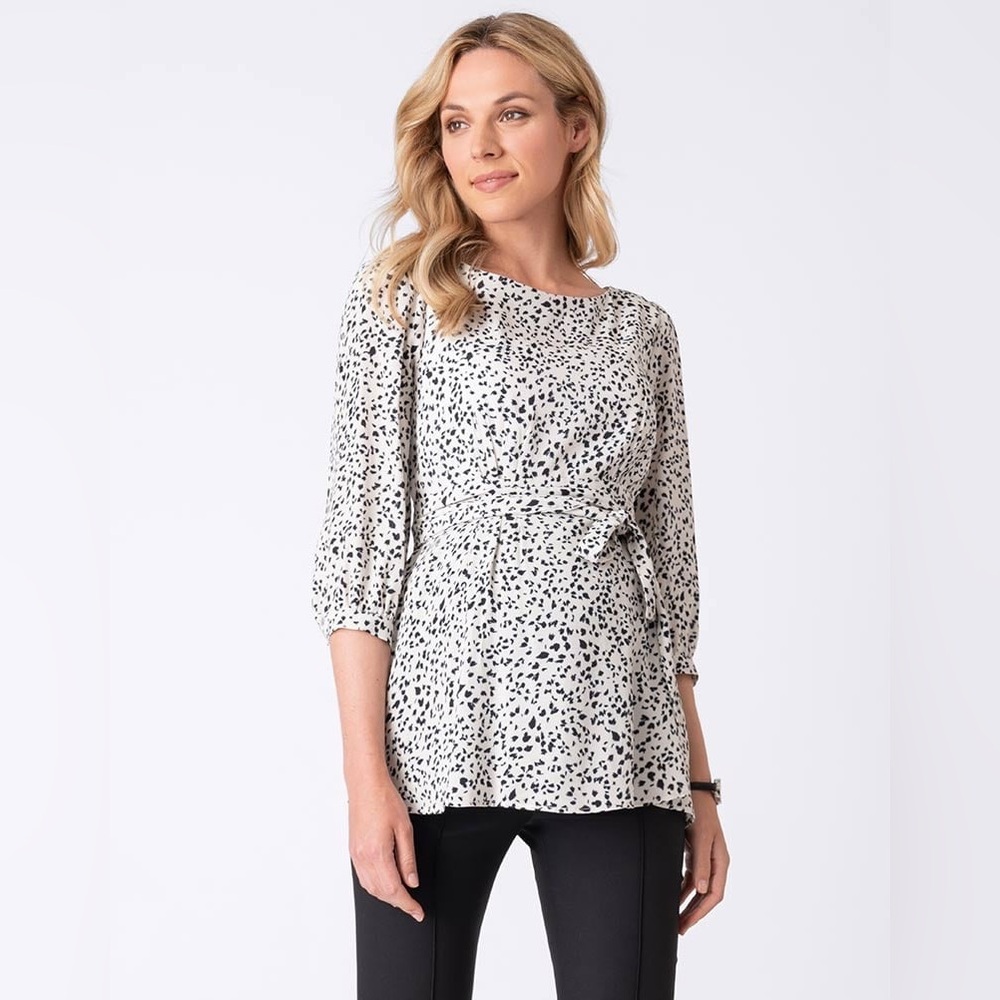 Seraphine White and Black Speckled Maternity Blouse